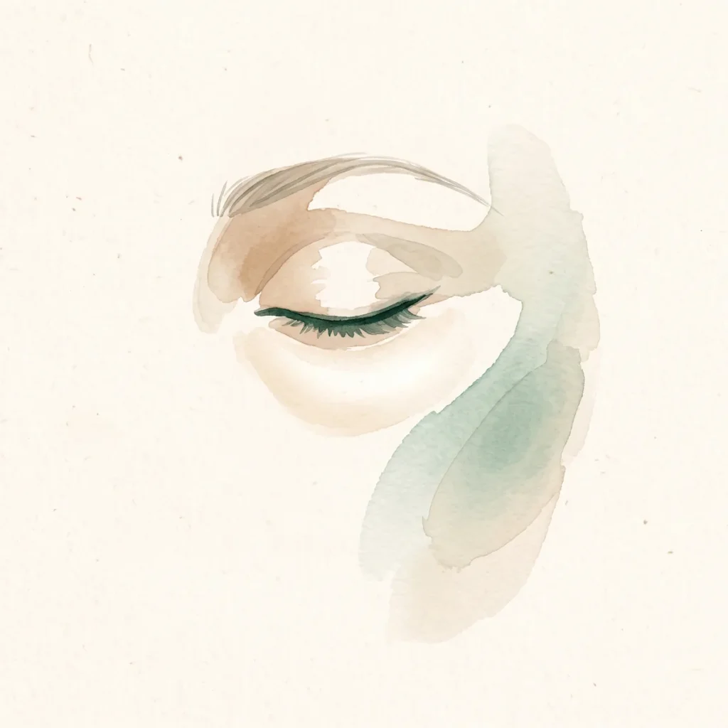 Ilustración en acuarela del contorno del ojo con una luz suave bajo la mirada