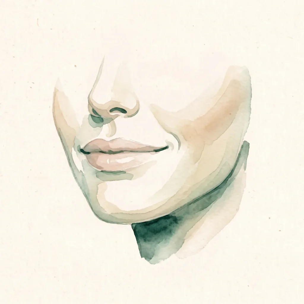 Ilustración en acuarela de una sonrisa suave y armónica